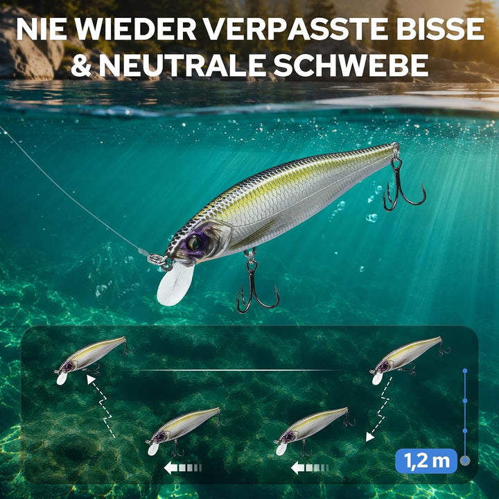 TRUSCEND Schwebender Jerkbait mit BKK-Haken, Rattel-Minnow Angelköder, Weight-Transfer-System, Easy