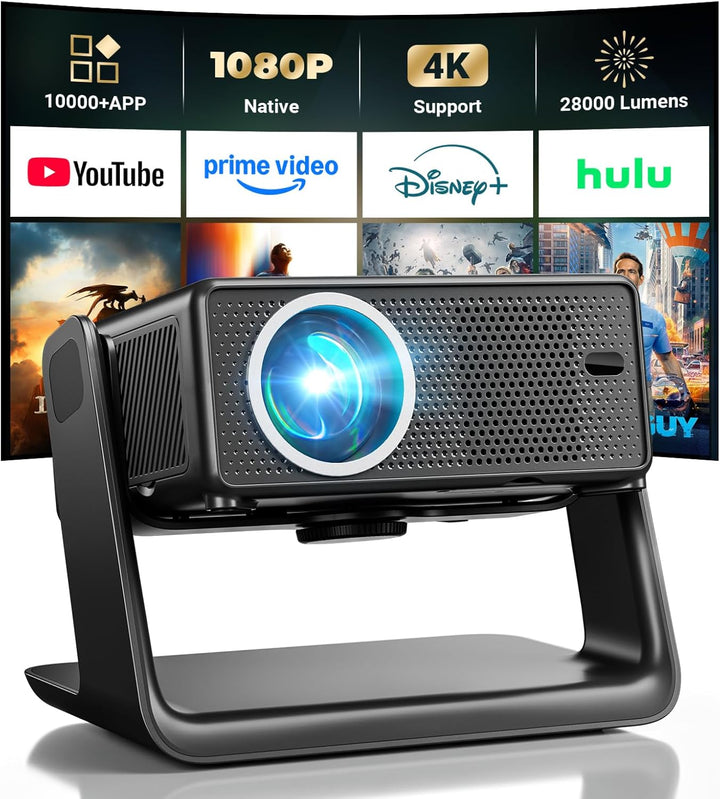 Beamer Kompatibel mit Netflix 28000 Lumen, Smart Beamer 4K unterstützt Native 1080P, WLAN 6 und Blue