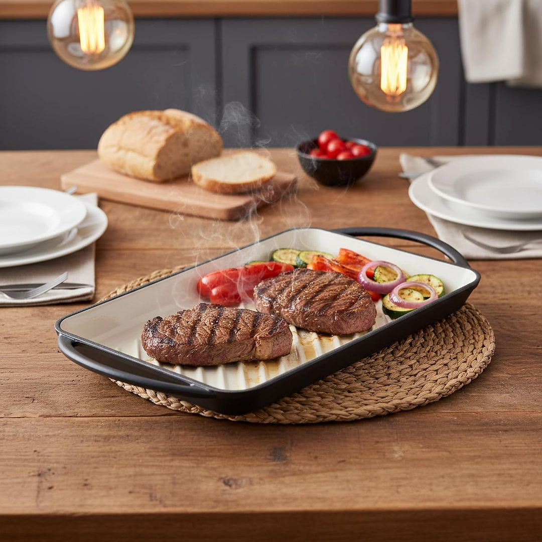 Mahlzeit Gusseisen-Grillplatte Emailliert | Blue Berry | 39,5 x 22 x 3,5 cm | Grill Platte Gusseiser