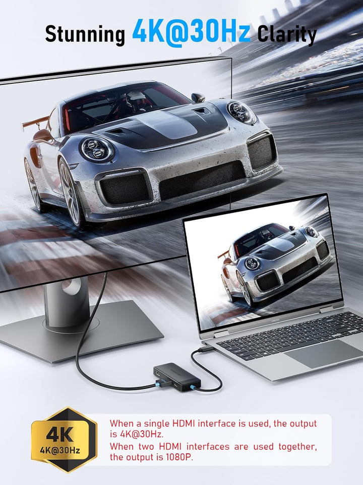 Docking Station USB C Hub Dual HDMI, 2024 Upgrade Lemorele USB C Dock 2*HDMI Adapter 4K, 3 USB 3.0/2