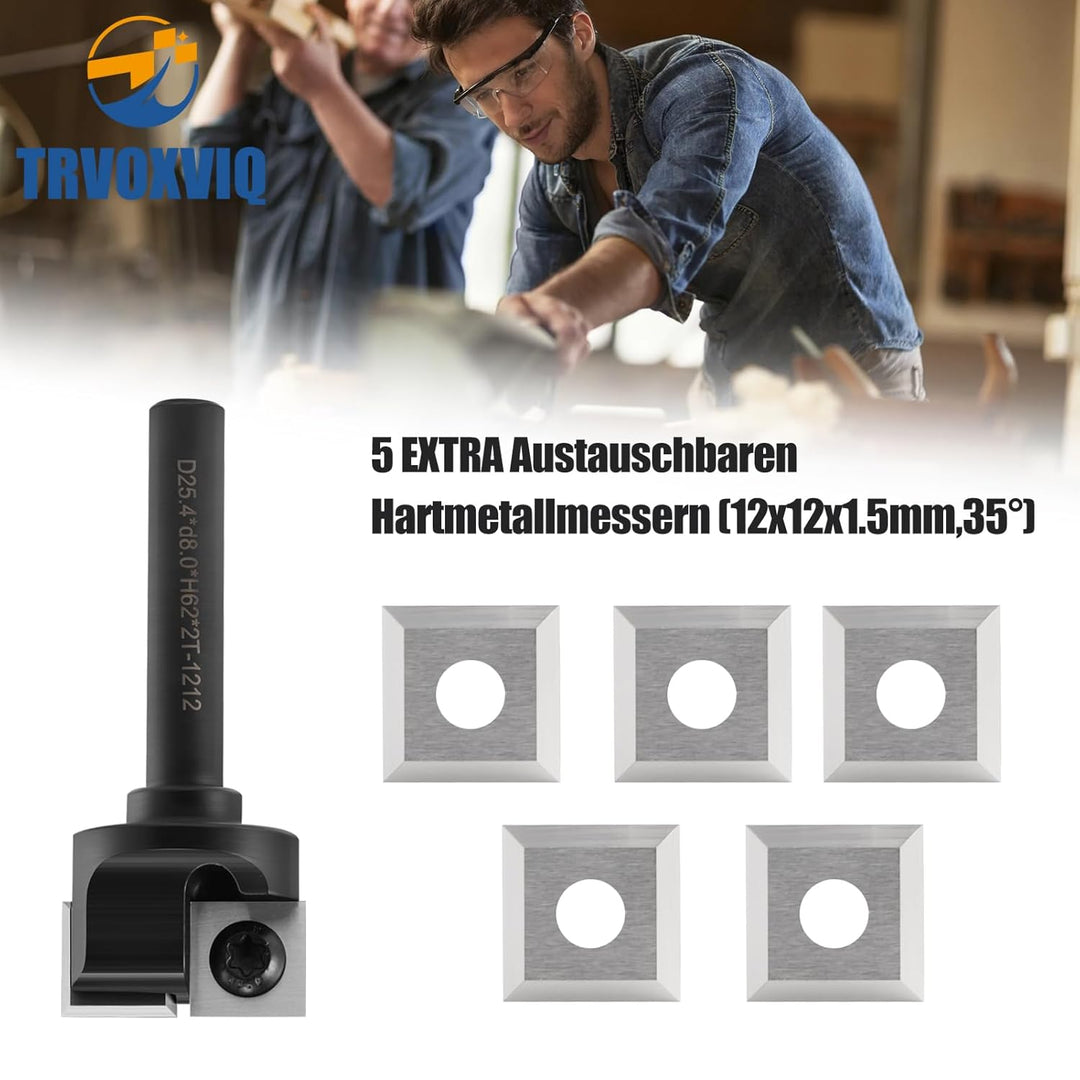Trvoxviq 2 Flöten Planfräser 8mm Schaft 25.4mm Schnittdurchmesser Hobelfräser mit 5PCS Wendeplatten