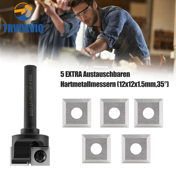 Trvoxviq 2 Flöten Planfräser 8mm Schaft 25.4mm Schnittdurchmesser Hobelfräser mit 5PCS Wendeplatten