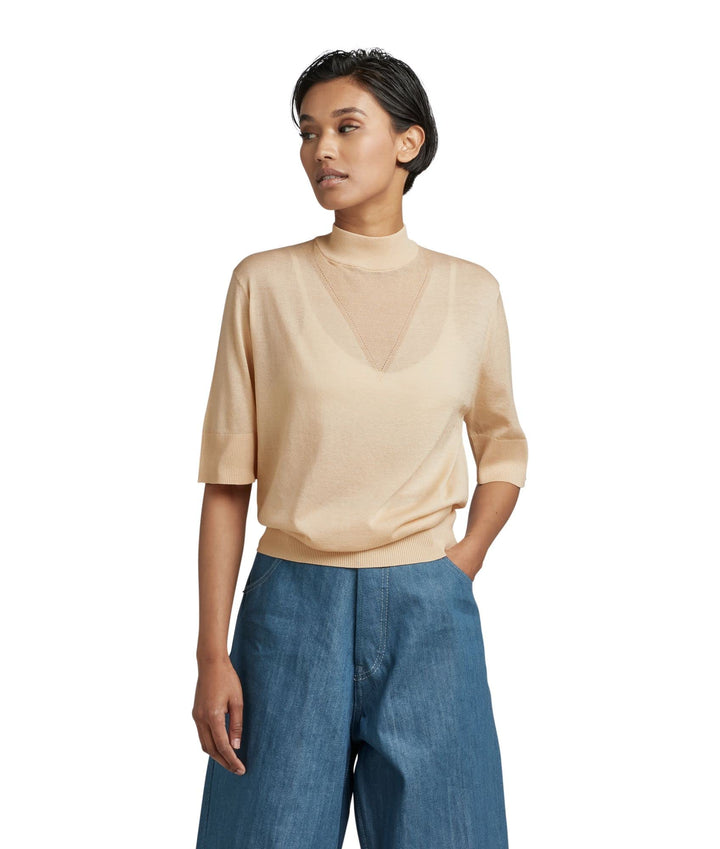 G-STAR Damen Core Mock Neck Knitted Sweater M Beige (Ivory Cream D21962-d166-d761), M Beige (Ivory C