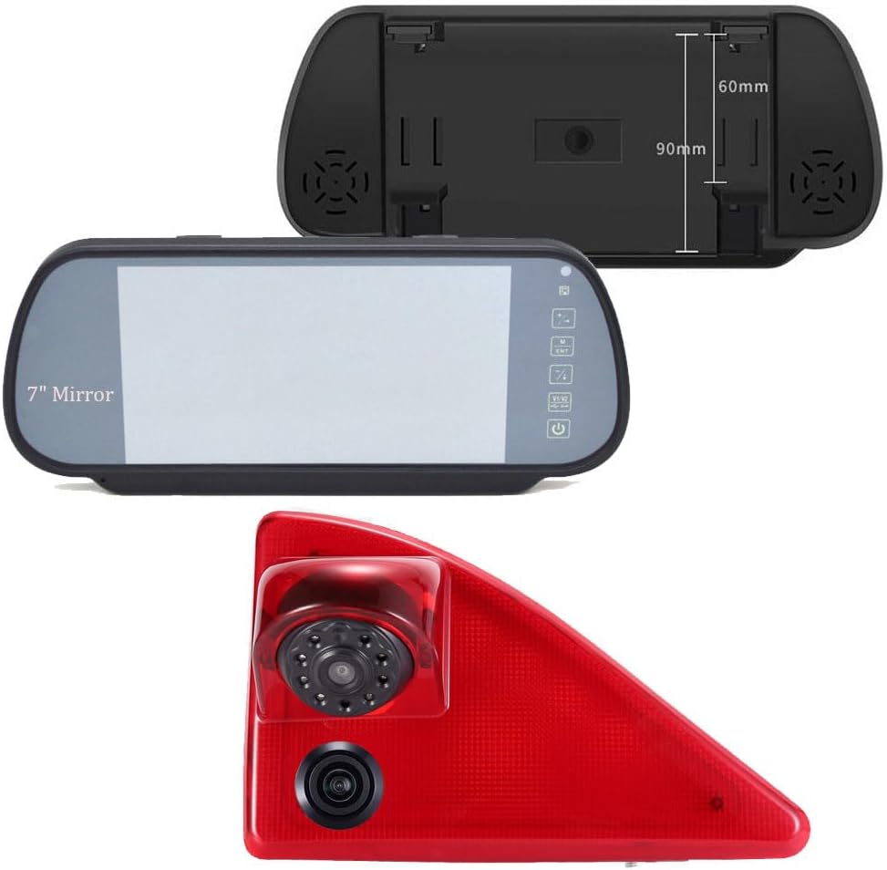 Dual Rückfahrkamera mit 3. Bremsleuchte, Doppel Linsen Rickfahrkamera+7'' LCD-Rückspiegel für Nissan