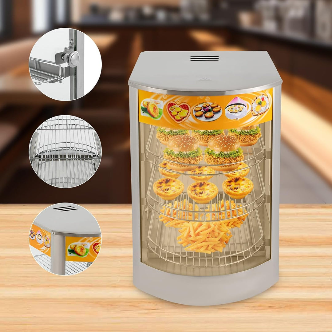 Elektrische Warmhaltevitrine 50L,800W Warmhaltevitrine Speisenwärmer mit 3 Etagen &amp; Innenbeleuchtung