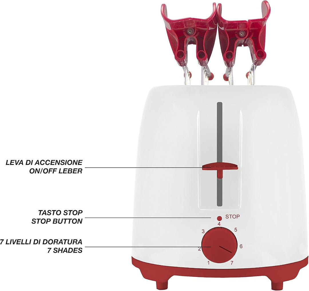 BEPER P101TOS100 Toaster mit Edelstahlzange, 7 Bräunungsstufen, Krümelschublade, 2 breite Schlitze