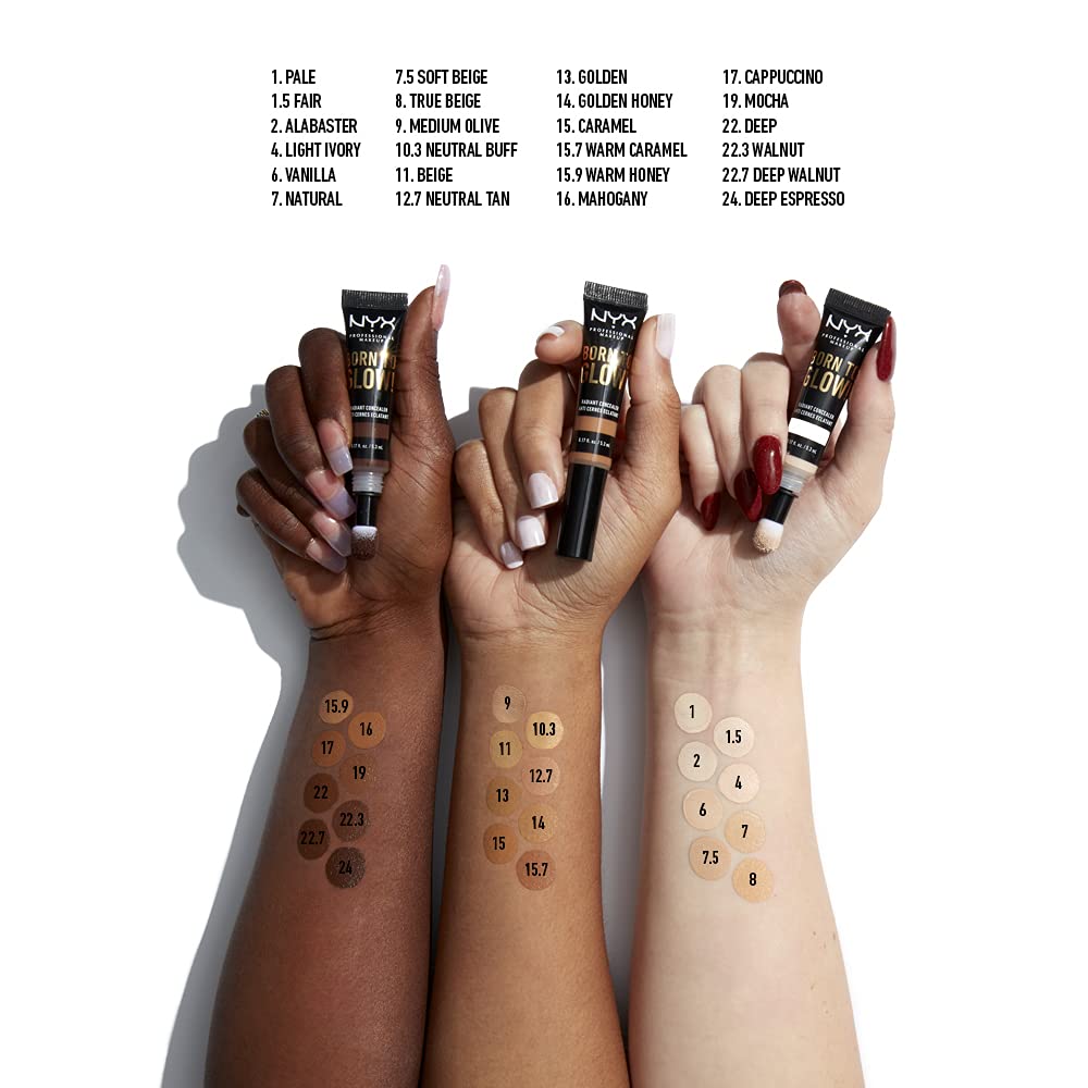 NYX Professional Makeup Born to Glow Radiant Concealer, Schillerndes Finish, Reduktion von Augenring