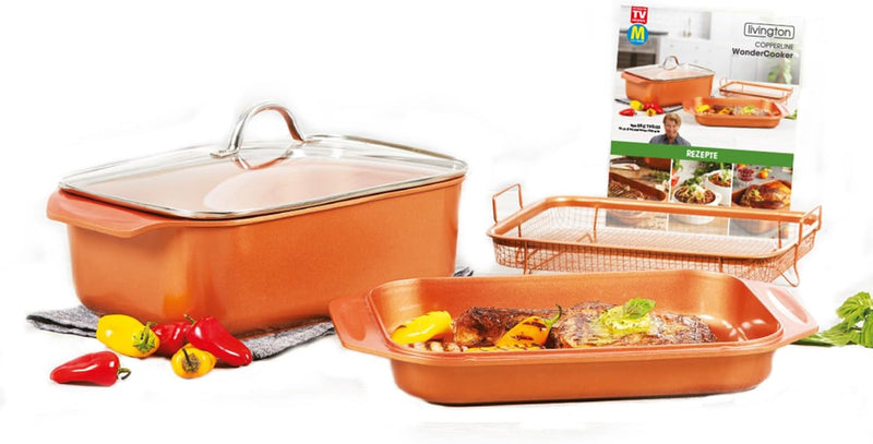 Livington Copperline WonderCooker – 14-in-1 Küchenset – Auflaufform, Grillpfanne, Bräter, Slow Cooke