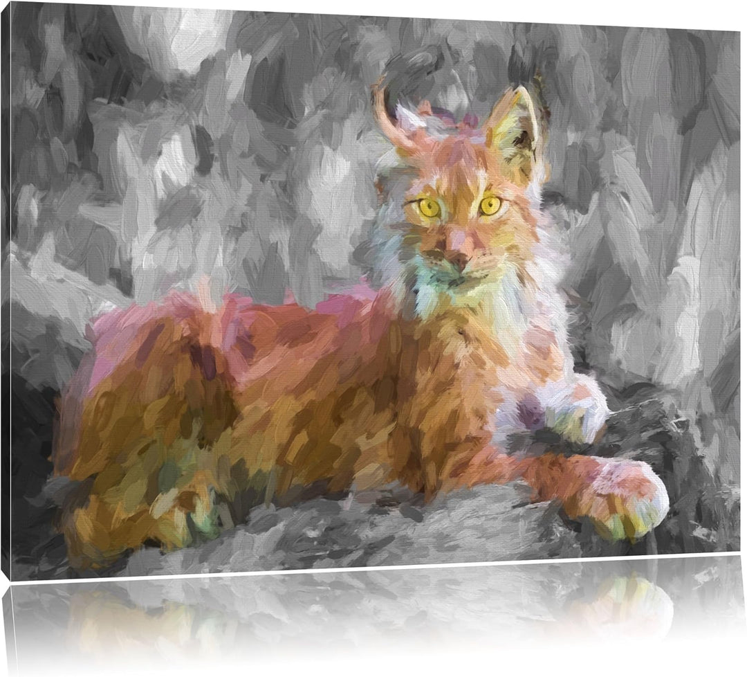 hübscher aufmerksamer Luchs schwarz/weiss Deluxe Format: 100x70 cm auf Leinwand, XXL riesige Bilder