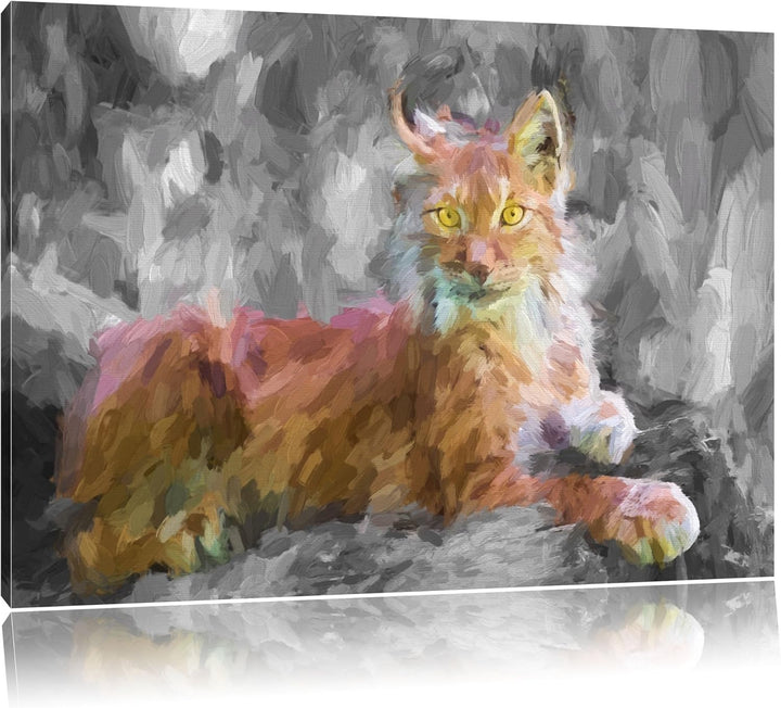 hübscher aufmerksamer Luchs schwarz/weiss Deluxe Format: 100x70 cm auf Leinwand, XXL riesige Bilder