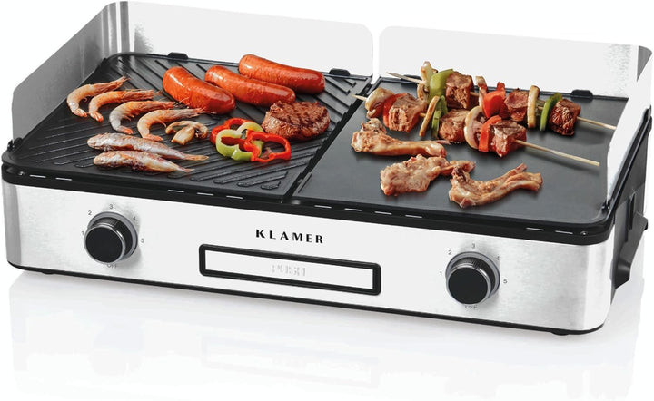 KLAMER Elektrogrill, antihaftbeschichtete und abnehmbare Duo-Platten, separate Temperatureinstellung