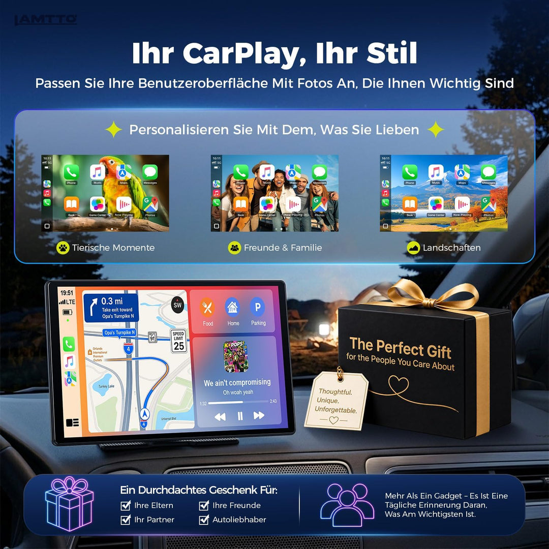 LAMTTO 2026 Upgrade 11 Zoll Wireless Carplay Display mit Apple CarPlay und Android Auto, Tragbares C