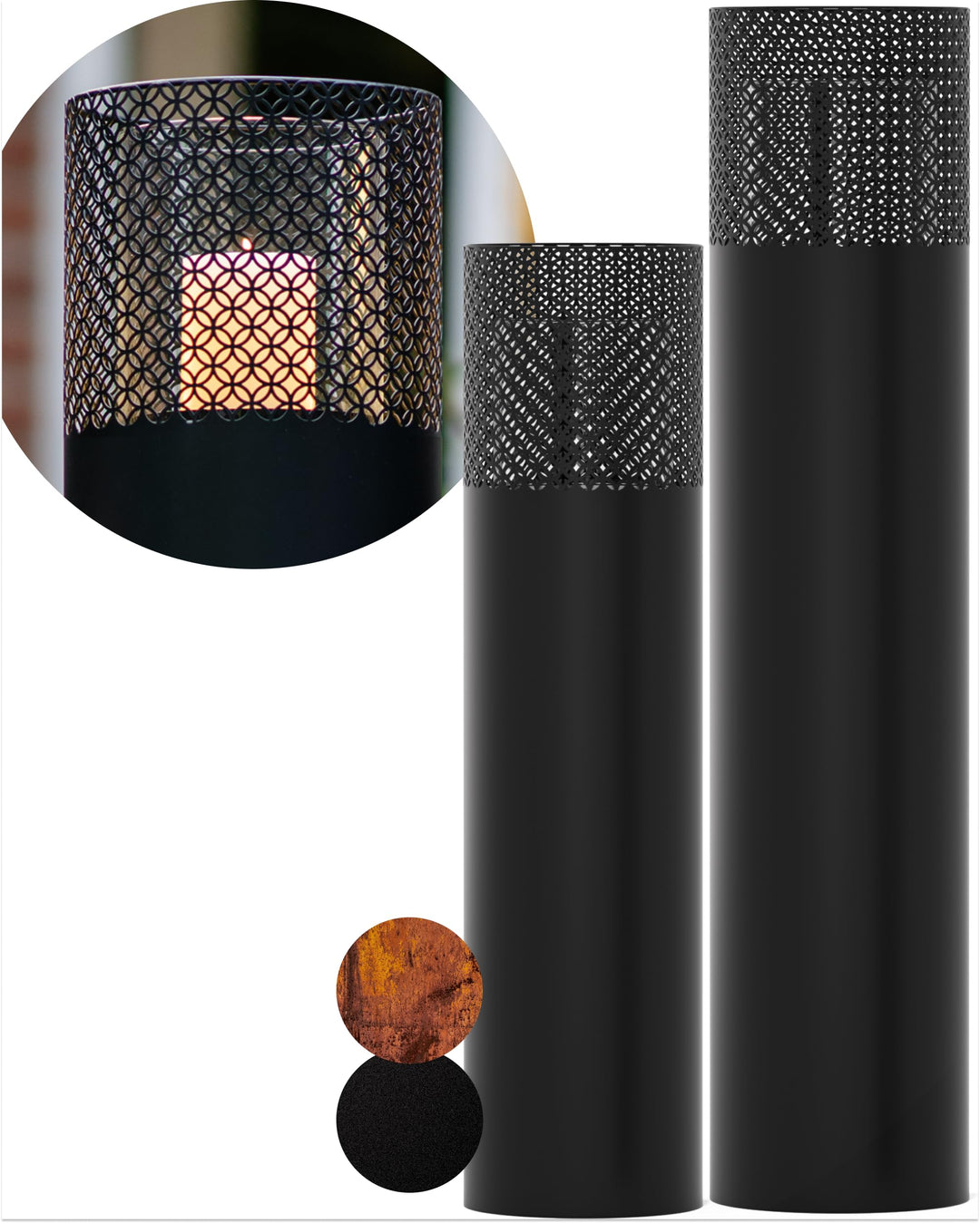 BENTSON Windlichtsäule Anthrazit I 2er Set I Deko-Säule für Garten im Industrial Design I Windlicht