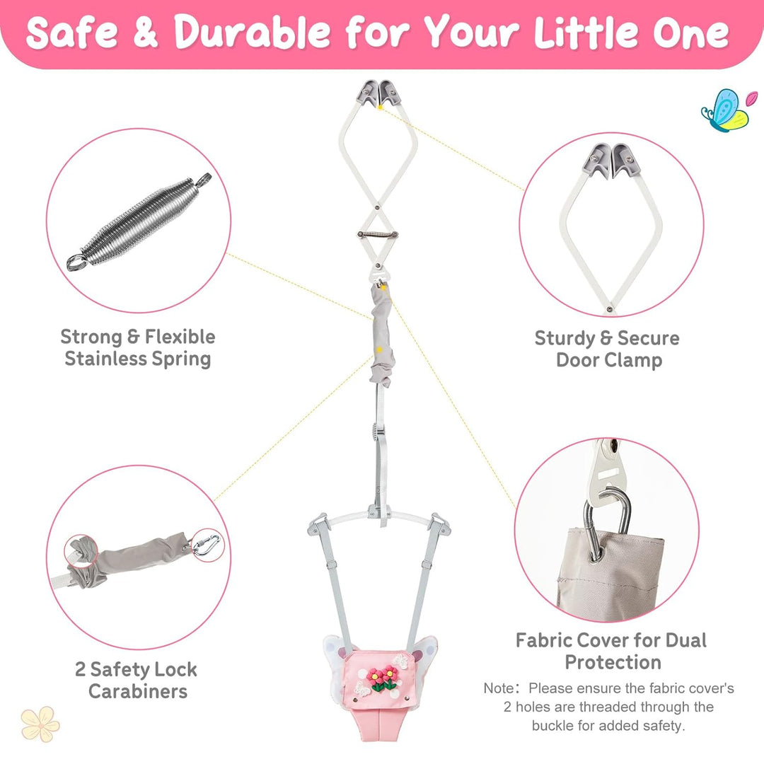 FUNLIO Baby-Türhüpfer in rosa Schmetterling-Design für 6–24 Monate, Tür-Hüpfer mit Türklemme und ver