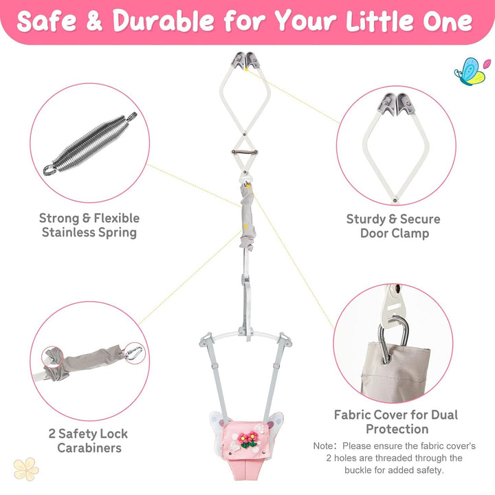 FUNLIO Baby-Türhüpfer in rosa Schmetterling-Design für 6–24 Monate, Tür-Hüpfer mit Türklemme und ver