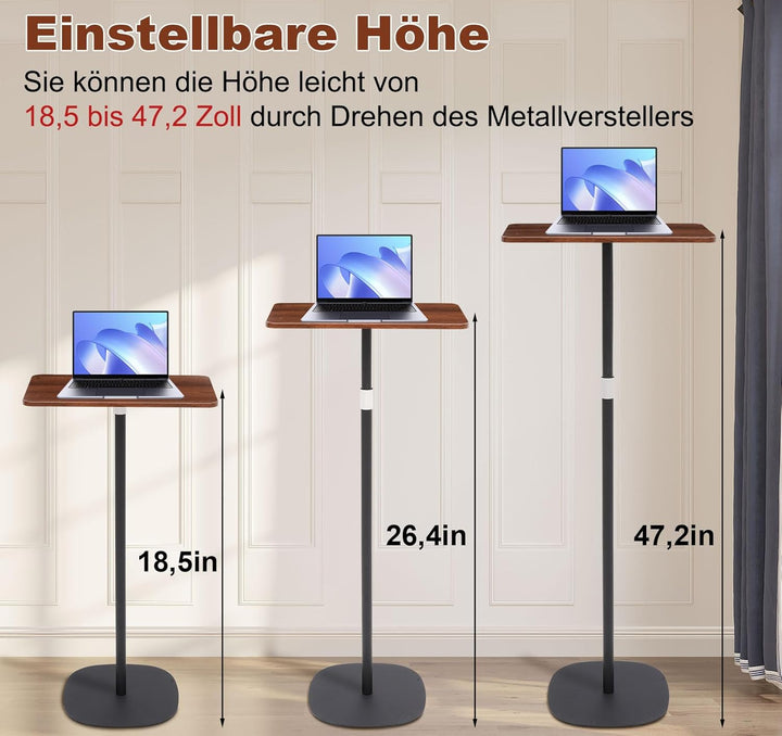 Stehpult Höhenverstellbar Schreibtisch Mobiler Stehtisch mit 46–120cm Laptop Ständer, Beweglicher Co
