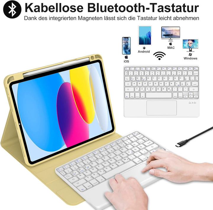 IVEOPPE Hülle mit Tastatur für iPad A16 11 Generation 2025/10 Generation 2022, Bluetooth Magnetische