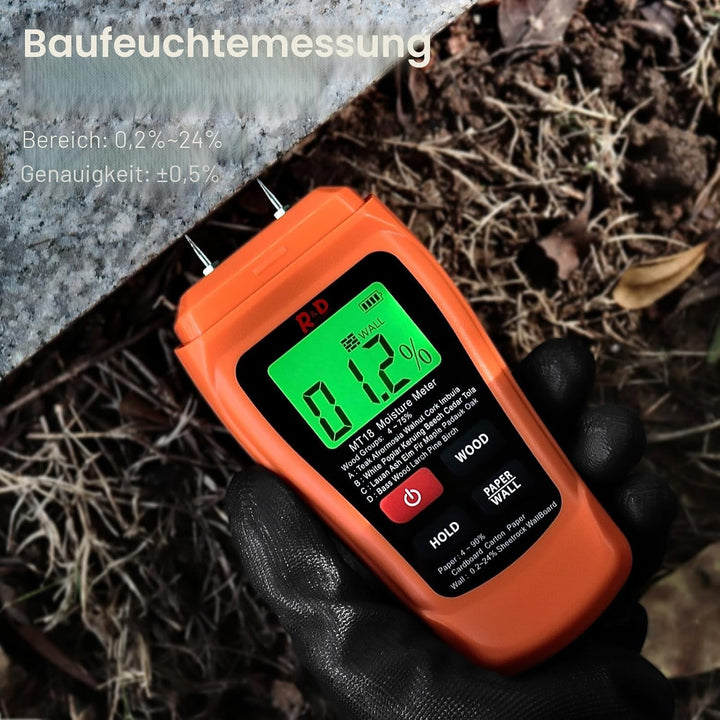 Holzfeuchtemessgerät Brennholz MT18 Holz Feuchtigkeitsmesser Hold-Funktion Feuchtigkeitsmessgerät Ho