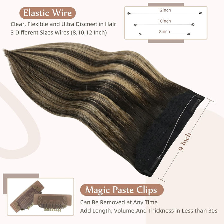 Fshine Draht Extensions Echthaar Natürlich Schwarz Gemischt Karamellblond 30 cm 70 g Secret Extensio