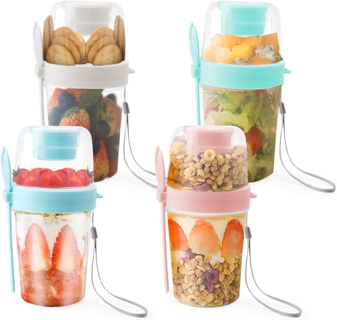 HENGBIRD 4 Stück Müslibecher to go Müsli Becher mit Löffel, 2 in 1 Joghurtbecher für Unterwegs (2 Sc