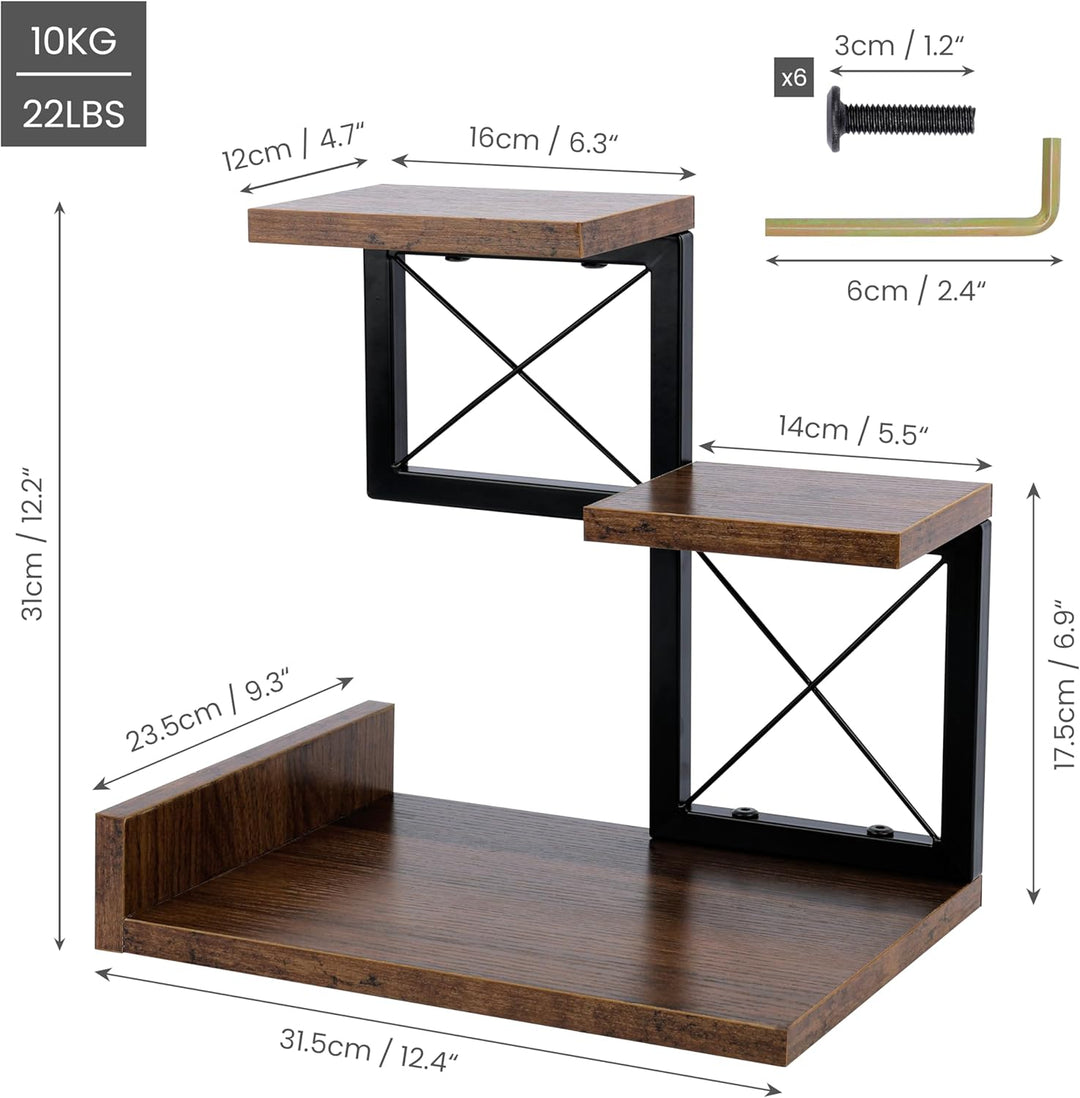 BELLE VOUS Schreibtischregal mit DREI Etagen - Schreibtisch Regal aus Holz - Kleines Bücherregal - S