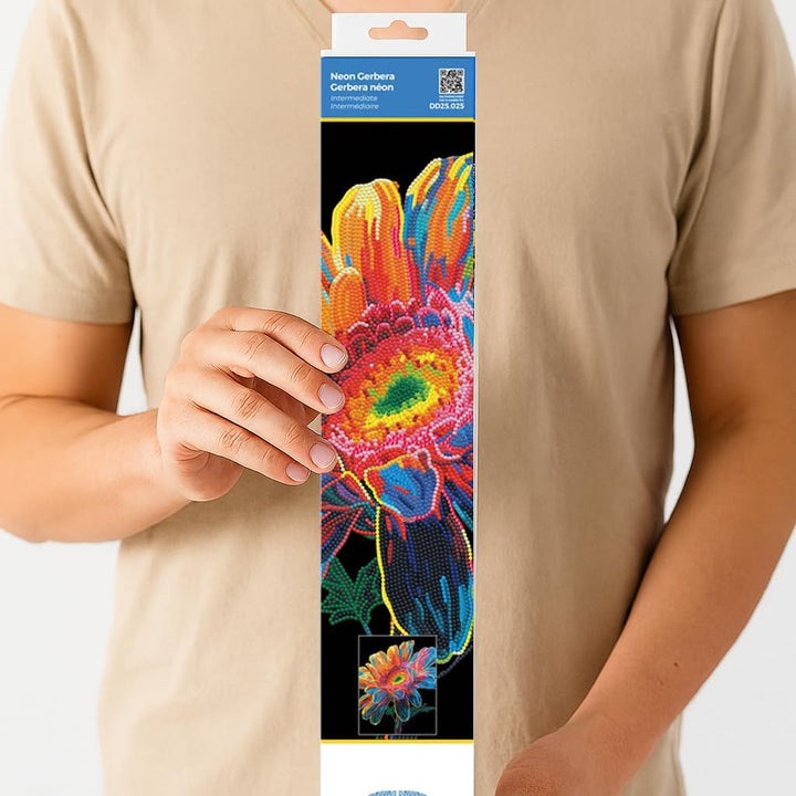 DIAMOND DOTZ 2594371 Original 5D Diamond Painting Set, Neon Gerbera, mit Neonfarben und Samt, DIY Di