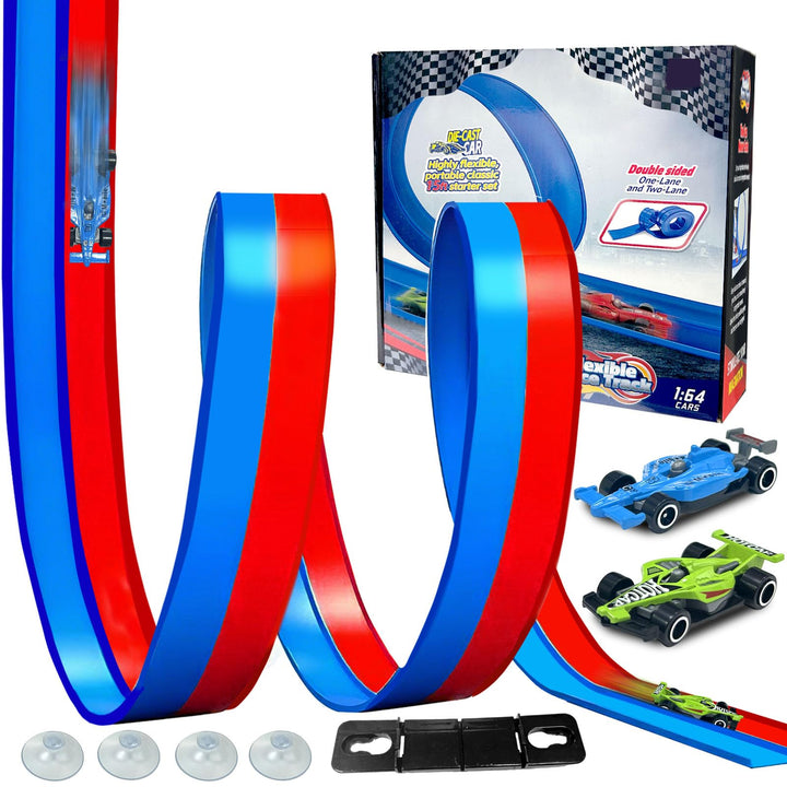 Flexible Rennstrecke Autorennbahn, 4.5M Autorennbahn Inklusive 2 Autos, Tragbare Dual Rennstrecke Ra