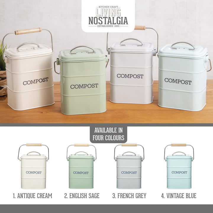 KitchenCraft Living Nostalgie Küche Kompostbehälter, Metall, 16,5 x 12 x 24 cm, Französisch Grau Gra