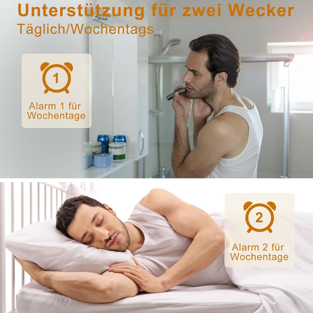 Cadrim Weckerlampen, FM-Radio, Wecker, Dual-Alarm, 7 Farben, 8 Arten von Klingeltönen, Snooze-Funkti