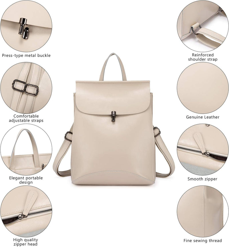 Realer Echtes Leder Rucksäcke Geldbörsen für Frauen Schultertasche Beige, Beige