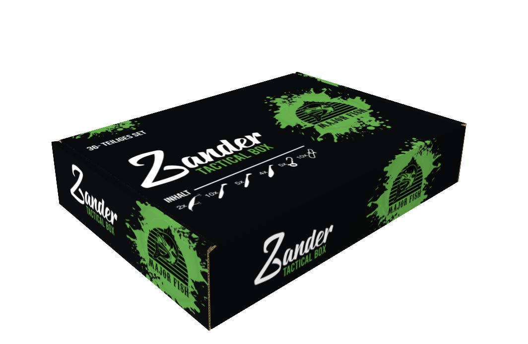 Major Fish Zander Tactical Box 36- teilig Gummifische mit Jigköpfe Wobbler + Raubfisch Zubehör