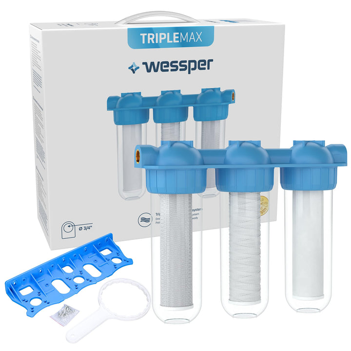 Wessper 10" 3-Stufen ¾ Zoll IG Wasserfilter Vorfilter System Hauswasseranlage Brunnen