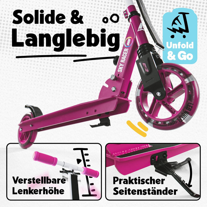 Apollo Skyracer City Roller mit LED Leuchträdern | Roller Kinder 6 Jahre | City Scooter mit Federung