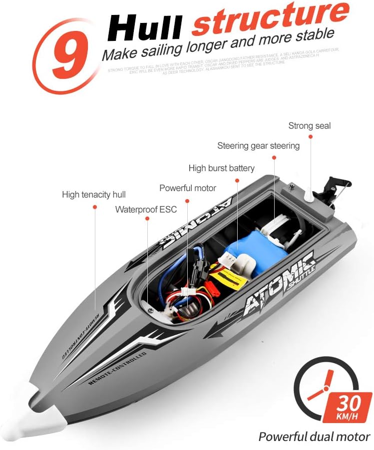 RC Boot mit 30 km / h wasserdichtem IPV7-Hochgeschwindigkeits-2,4-GHz-4-Kanal-Rennboot für Kinder un