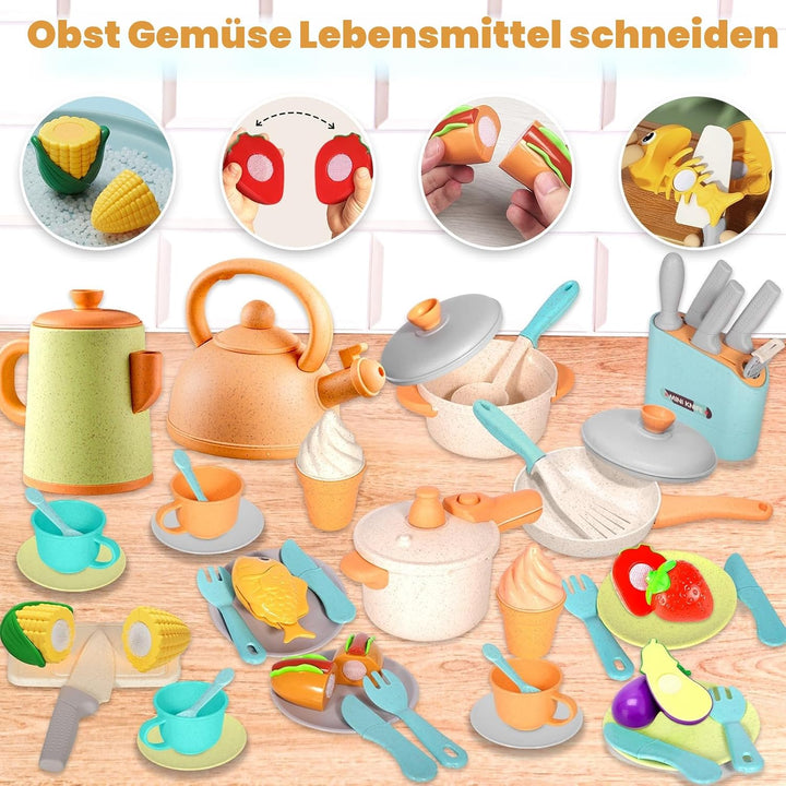 49 Stück Kinderküche Zubehör, Spielküche Zubehör, Puppenküche Zubehör, Matschküche Kinder Outdoor, K