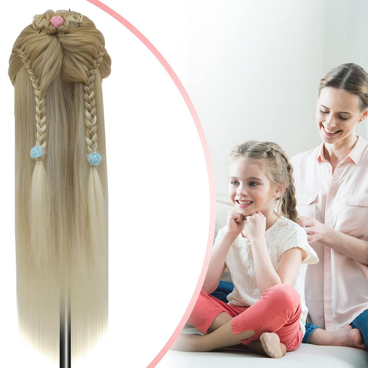 Trainingsköpfe, 28 inch Frisierkopf für Frisöre 100% Synthetikfaser-Haar Übungskopf,mit DIY Stricken