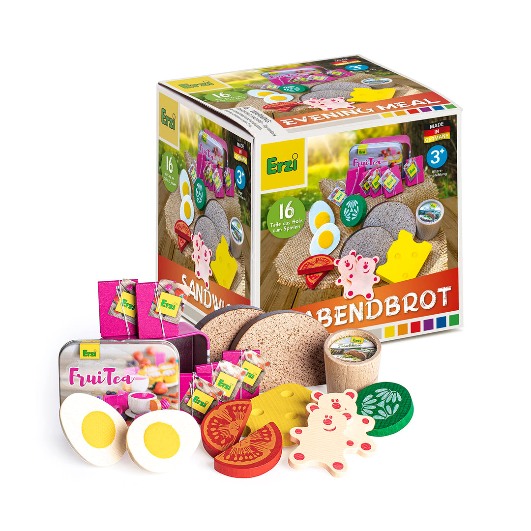 Erzi 28142 Spiel Set Abendessen Sortiment (16 Stück FSC Buchenholz)