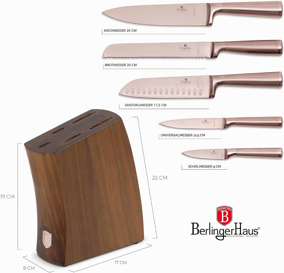 Berlinger Haus Messerset 6-TLG. | Akazienholz-Ständer Taupe Collection | Edelstahlklingen | Hochwert