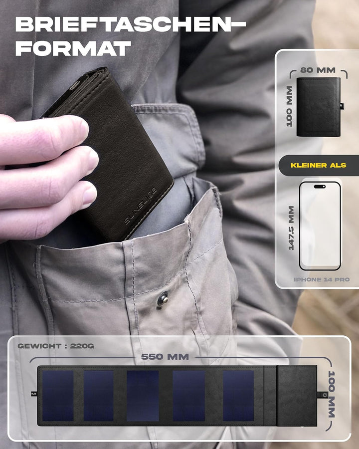 Sunslice I Photon Solar Power Bank mit SunPower Technologie, Handy Ladegerät im Taschenformat, Schwa