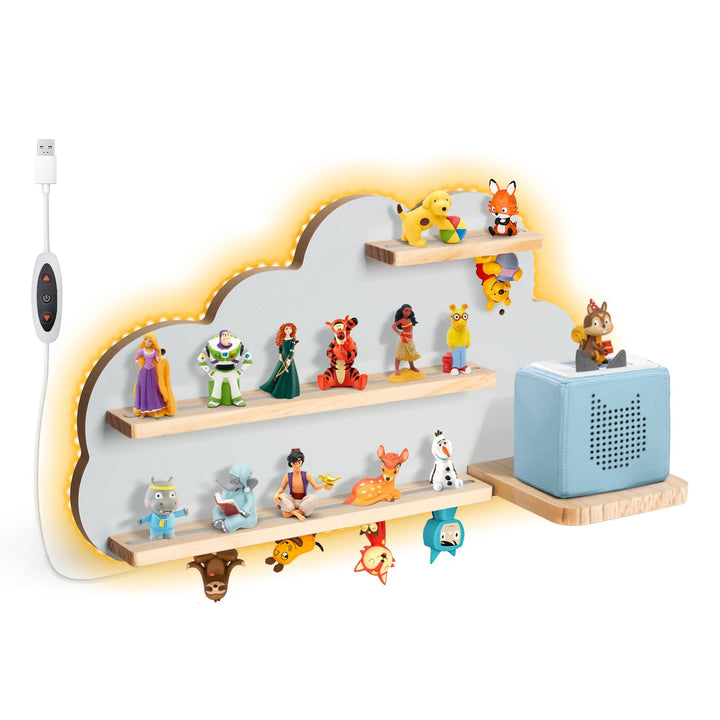 Todeco Tonie-Regal für Toniebox Hörfiguren, mit LED-Lichtleiste, Magnetische Aufbewahrung für 15-20