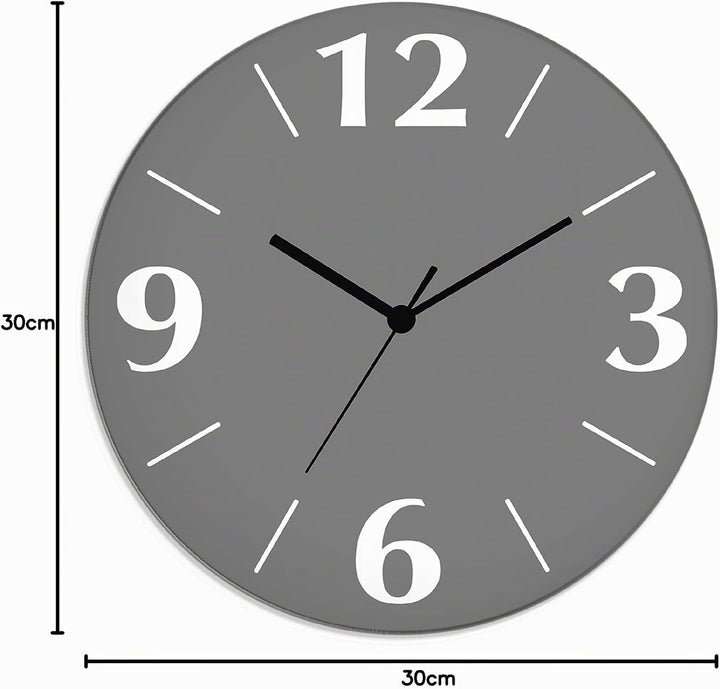 ARTLAND Wanddeko Wanduhr ohne Tickgeräusche aus Glas Quarzuhr Ø 30 cm Rund Lautlos Trendfarbe Grau S