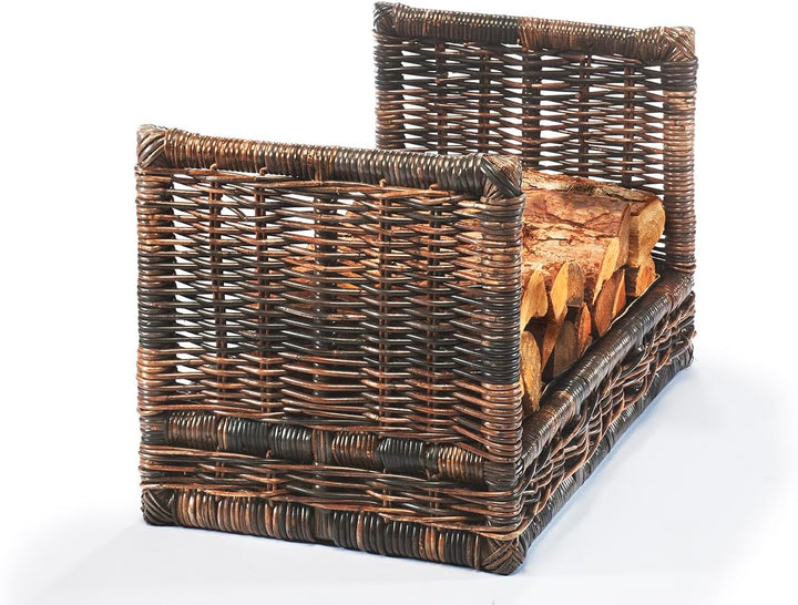 Kobolo Kaminholzablage Kaminholzregal - krabu Rattan - mit Leinenstoff - 75x44x45cm