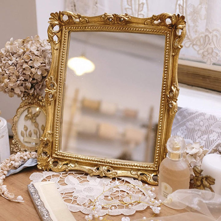 lemonadeus Verzierter Gold Barock Rahmen Spiegel Luxus Elegante Kleine Rechteck Quadratisch Gold Wan