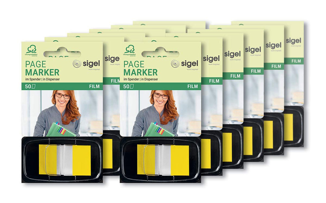 SIGEL HN490/12 Haftmarker im Spender, gelb, 12 Stück á 50 Streifen im Format 25 x 43 mm gelb 12 Stüc