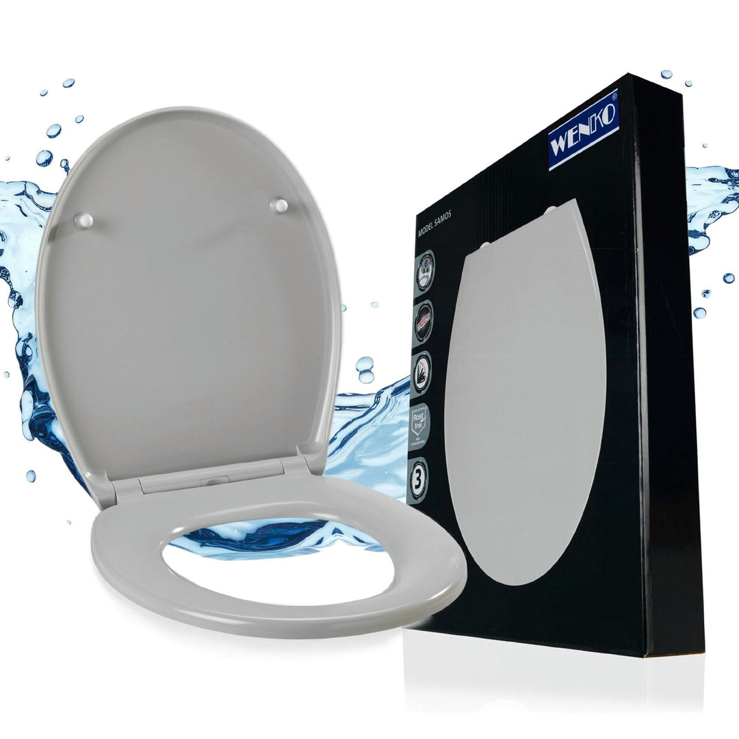WENKO WC-Sitz Samos Concrete-Grey, hygienischer Toilettensitz mit Absenkautomatik, mit Fix-Clip Hygi