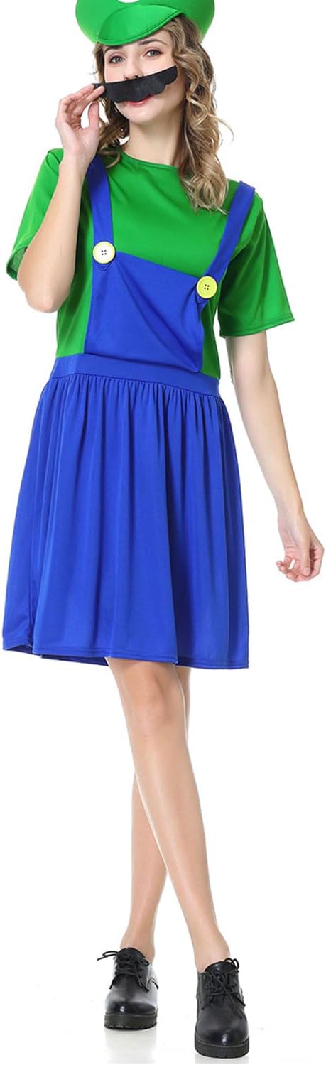 VISVIC Cosplay Kostüm Super Brothers Klempner, Kostüm mit Bodysuit, Cap und Schnurrbart, Karneval Ha