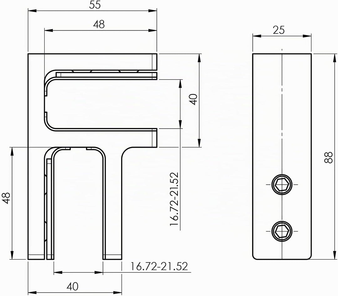 Glasverbinder Glashalter Glas Edelstahl Ecke Verbinder 90 Grad V4A Glas 16,76-21,52 mm Geländer Glas
