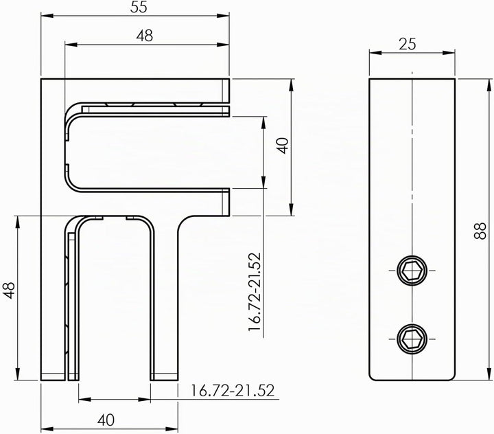 Glasverbinder Glashalter Glas Edelstahl Ecke Verbinder 90 Grad V4A Glas 16,76-21,52 mm Geländer Glas