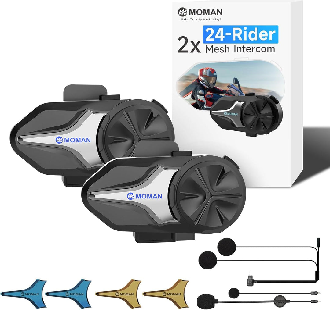 Moman CPX Mesh Motorrad Headset 2000m für 24 Motorräder (2PCS) 2*Mesh Intercom CPX CPX, 2*Mesh Inter
