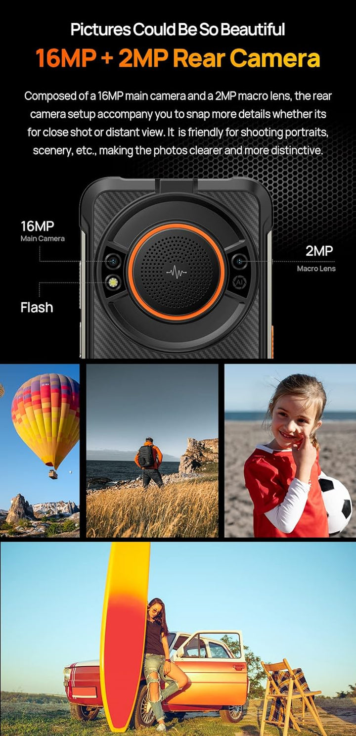 Ulefone Armor 16 PRO Android 12 Outdoor Handy Ohne Vertrag, 122Db Lautsprecher, 9600mAh Akku, Glare